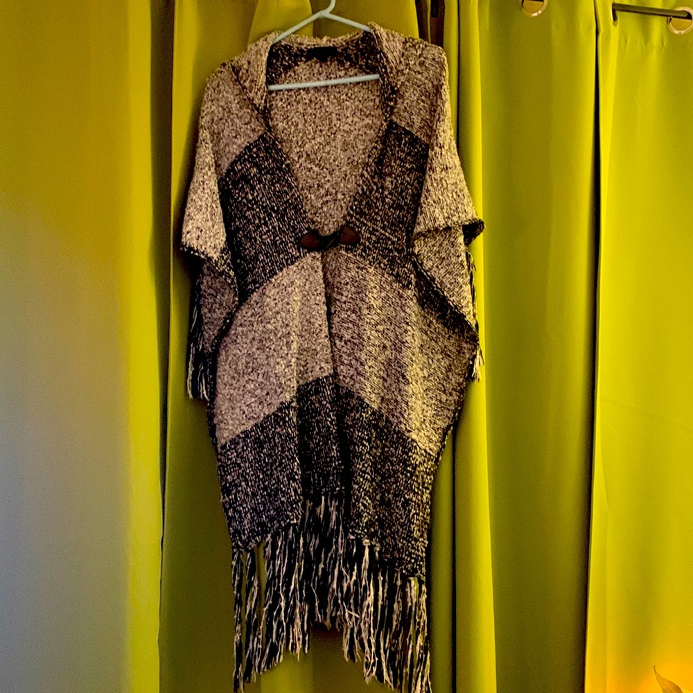 Lovely black and white knit hooded scarf/Shawl.